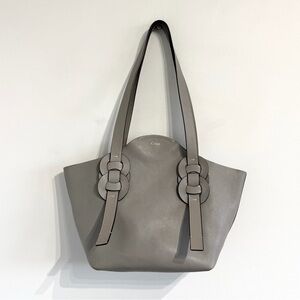 Chloe Darryl Tote Bag grey leather two strap magnetic button closure